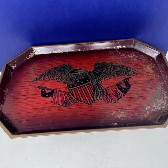 1970’s Nashco Hexagon Metal Tray Bald Eagle Patriotic - Picture 9 of 9